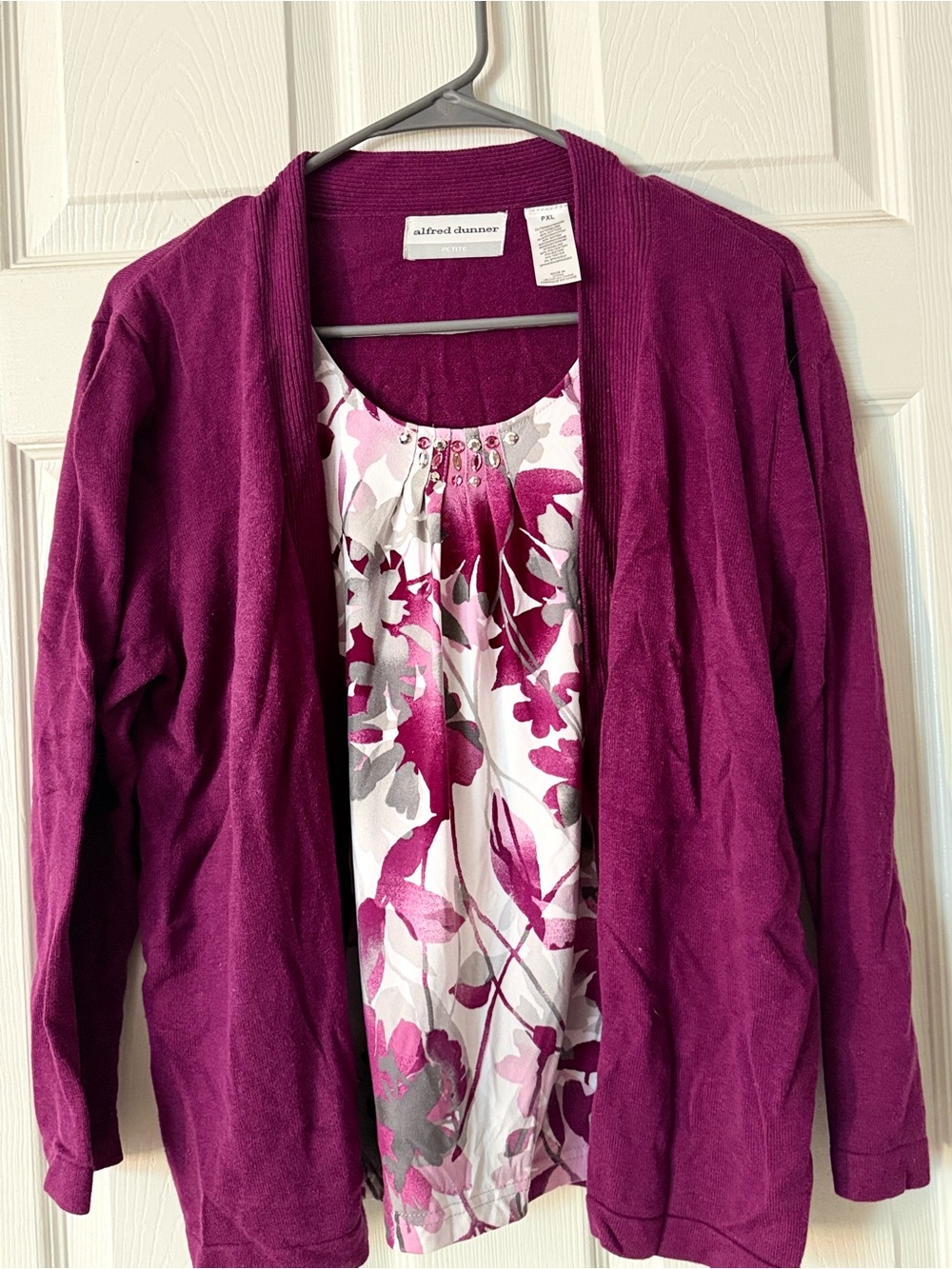 Alfred Dunner Plum Open-Front Cardigan with Floral Tank
